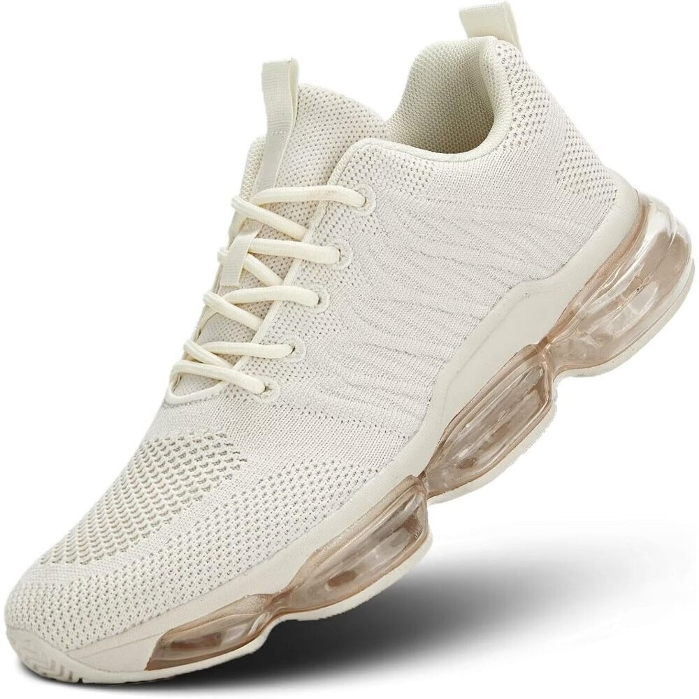 Women's Air Cushion Running Shoes Walking Jogging Sneakers Lace Up Tennis Beige
